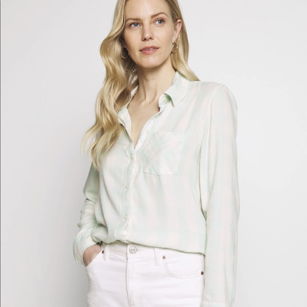 Gap Drapey Plaid Shirt Crystal Mint Medium NWT